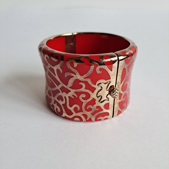 New Angelique De Paris 925 Gold Platted Red Clasp Wide Bracelet - Picture 1 of 16